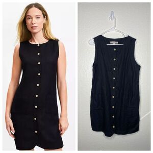 Loft women sleeveless black linen blend mini dress minimalist office button 12